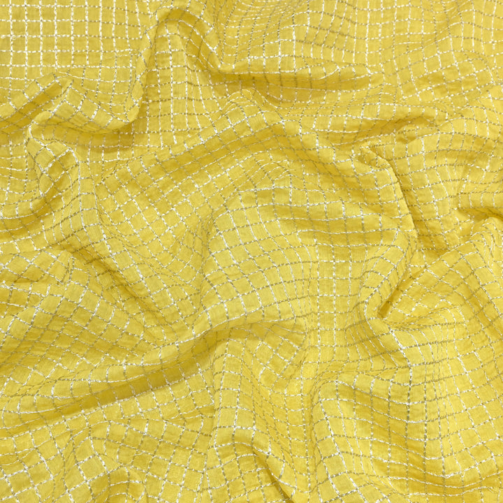 Yellow Color Mul Chanderi Zari Embroidery Fabric  – Designer Fabric ✨ – V10163B-3