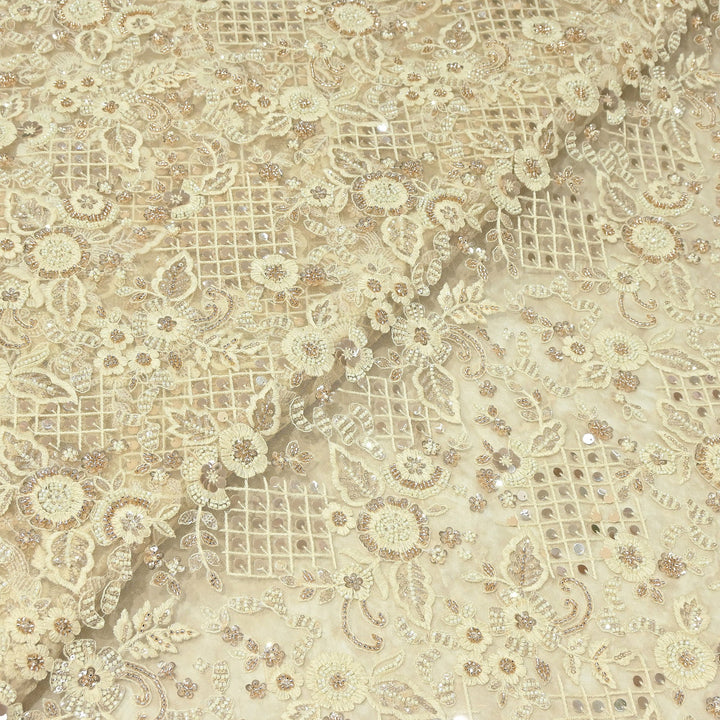 Premium Dyed Net Moti & Sequins Embroidery Fabric | V3667C