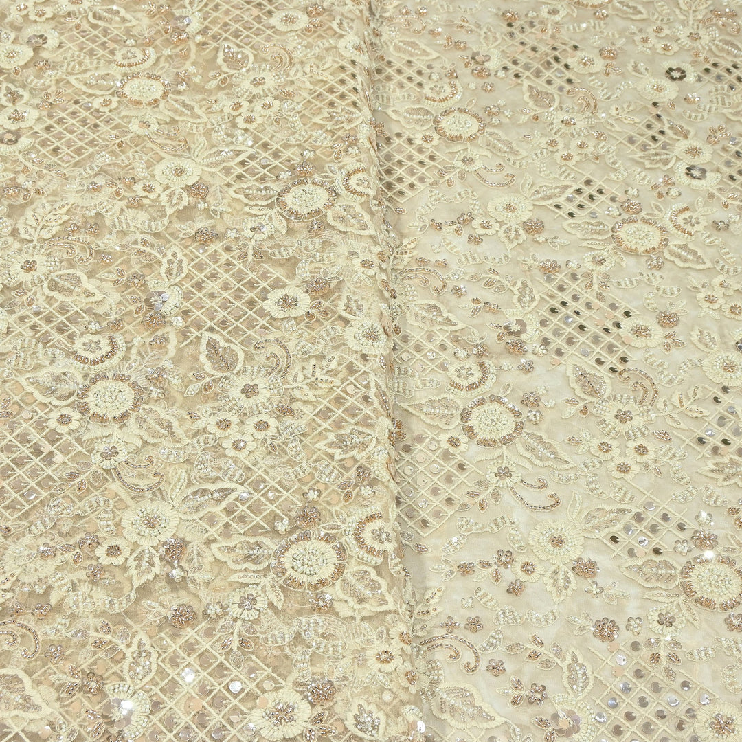 Premium Dyed Net Moti & Sequins Embroidery Fabric | V3667C
