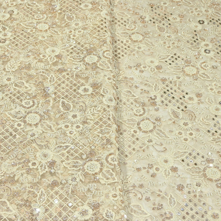 Premium Dyed Net Moti & Sequins Embroidery Fabric | V3667C