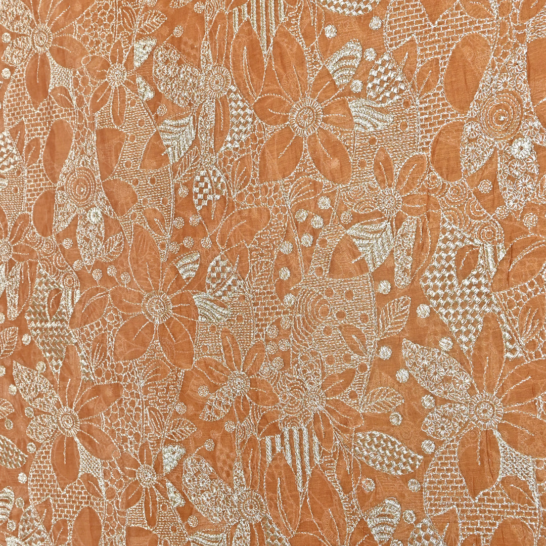Caramel Brown Color Mul Chanderi Zari Embroidery Fabric  – Designer Fabric ✨ – V10163B-2
