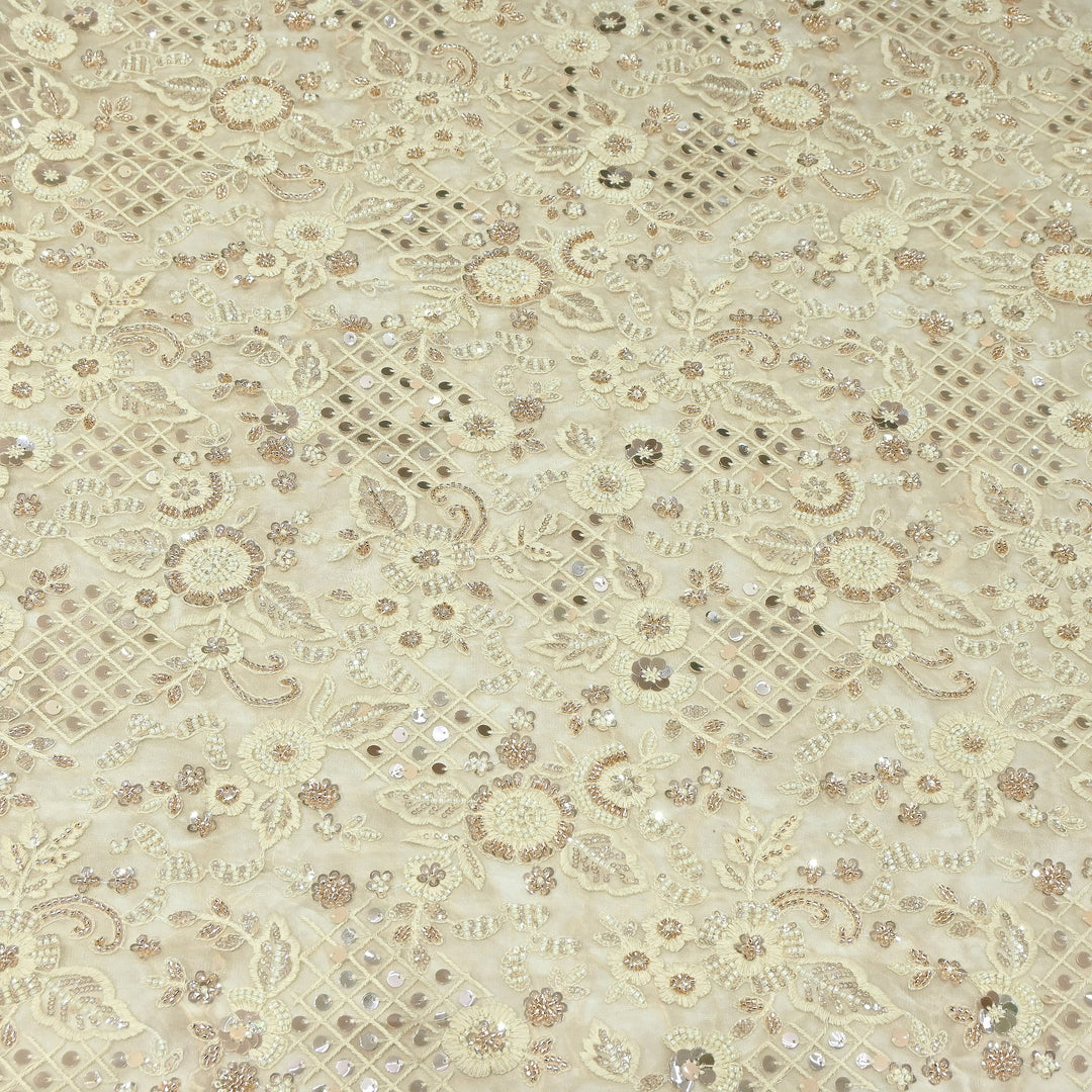 Premium Dyed Net Moti & Sequins Embroidery Fabric | V3667C