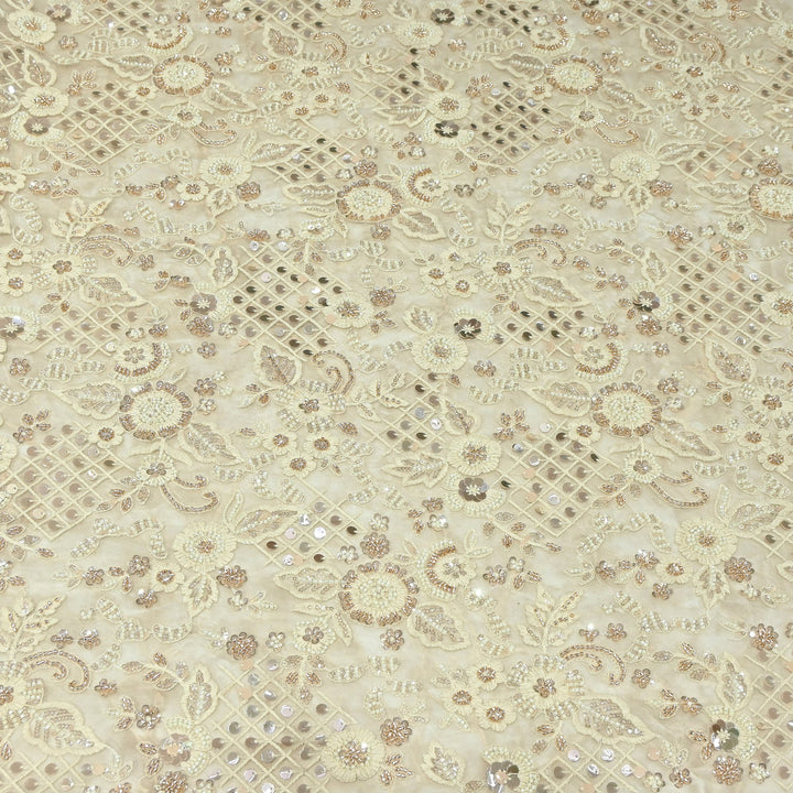 Premium Dyed Net Moti & Sequins Embroidery Fabric | V3667C