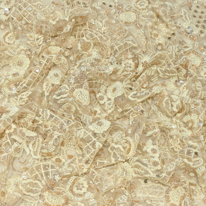 Premium Dyed Net Moti & Sequins Embroidery Fabric | V3667C