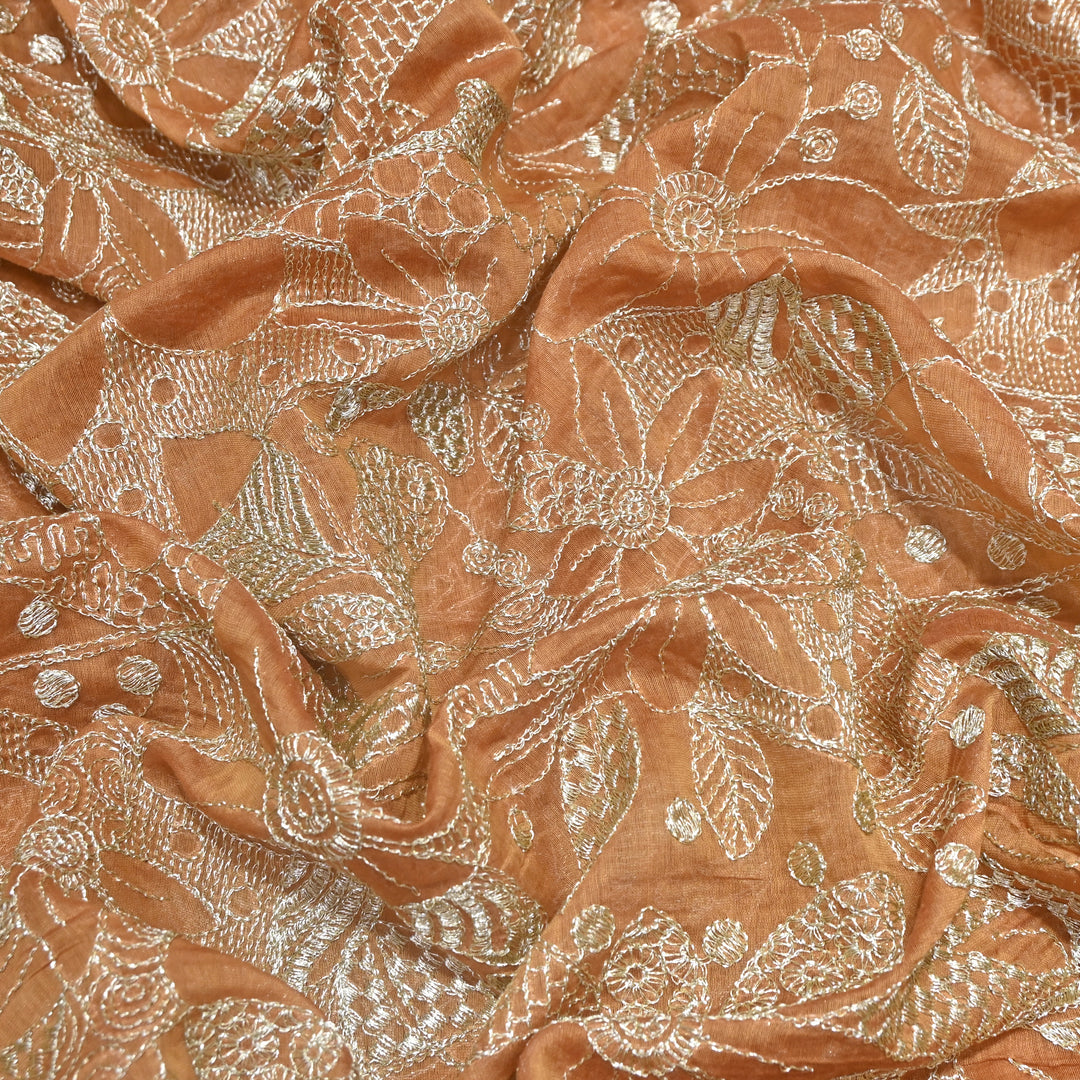 Caramel Brown Color Mul Chanderi Zari Embroidery Fabric  – Designer Fabric ✨ – V10163B-2