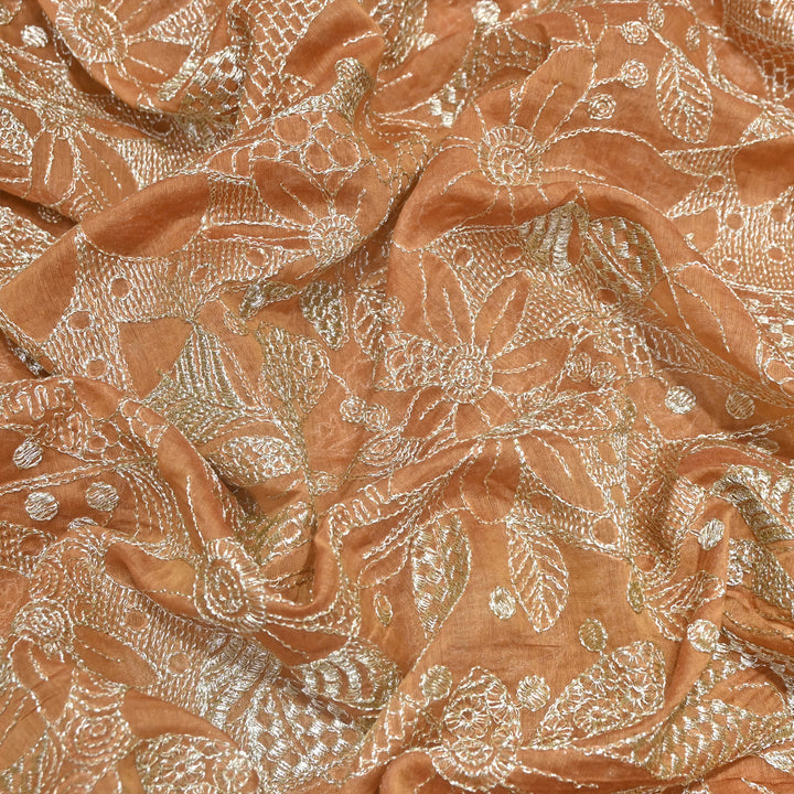 Caramel Brown Color Mul Chanderi Zari Embroidery Fabric  – Designer Fabric ✨ – V10163B-2