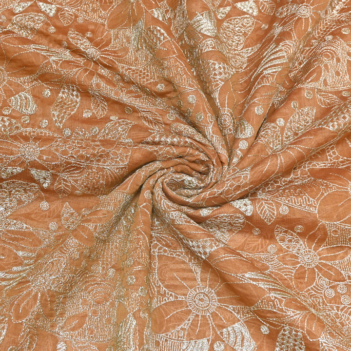 Caramel Brown Color Mul Chanderi Zari Embroidery Fabric  – Designer Fabric ✨ – V10163B-2