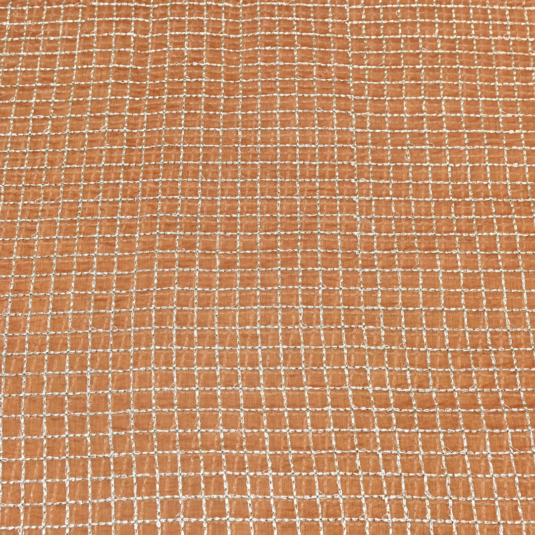 Caramel Brown Color Mul Chanderi Zari Embroidery Fabric – Designer Fabric ✨ – V10175B-2