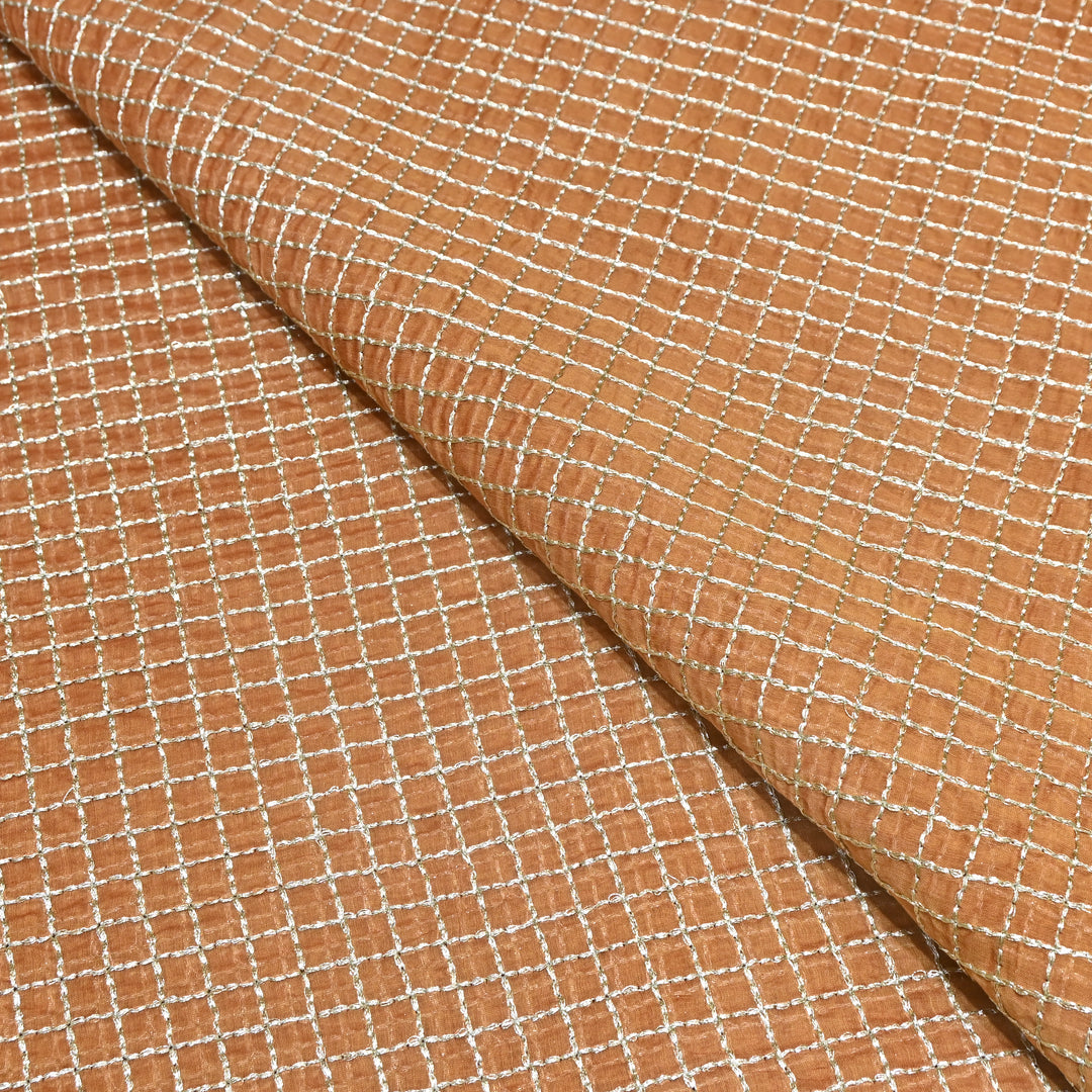 Caramel Brown Color Mul Chanderi Zari Embroidery Fabric – Designer Fabric ✨ – V10175B-2