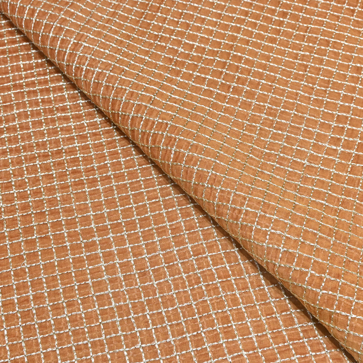 Caramel Brown Color Mul Chanderi Zari Embroidery Fabric – Designer Fabric ✨ – V10175B-2