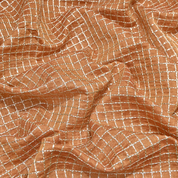 Caramel Brown Color Mul Chanderi Zari Embroidery Fabric – Designer Fabric ✨ – V10175B-2