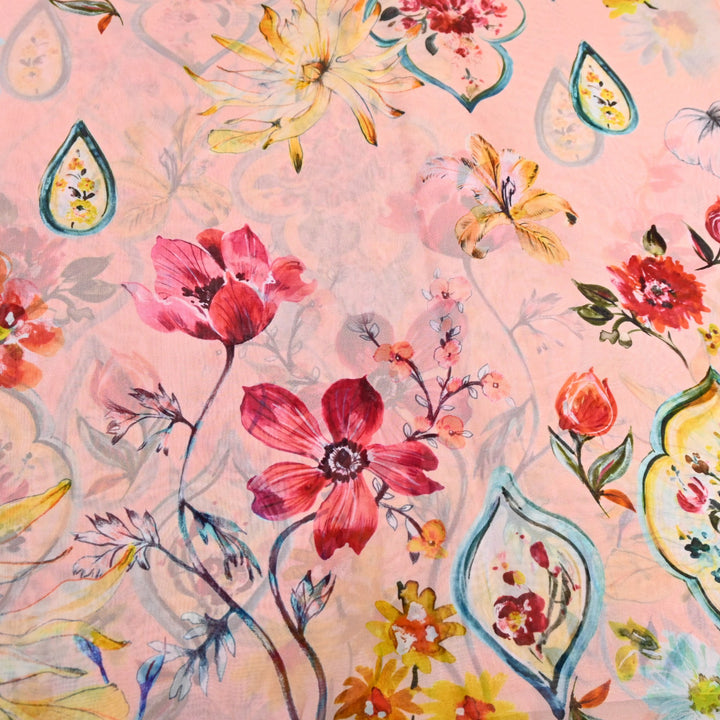 Premium Viscose Organza Digital Print Floral Designer Fabric 001665-10