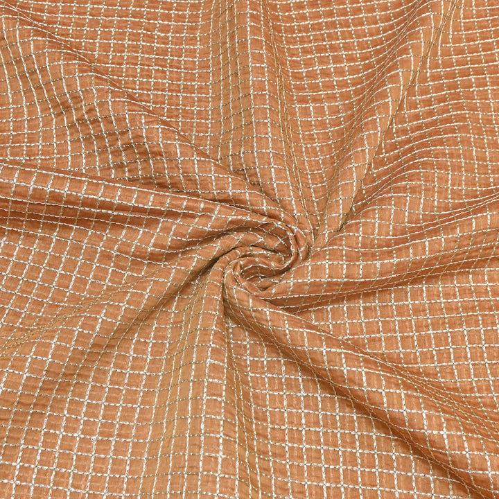 Caramel Brown Color Mul Chanderi Zari Embroidery Fabric – Designer Fabric ✨ – V10175B-2