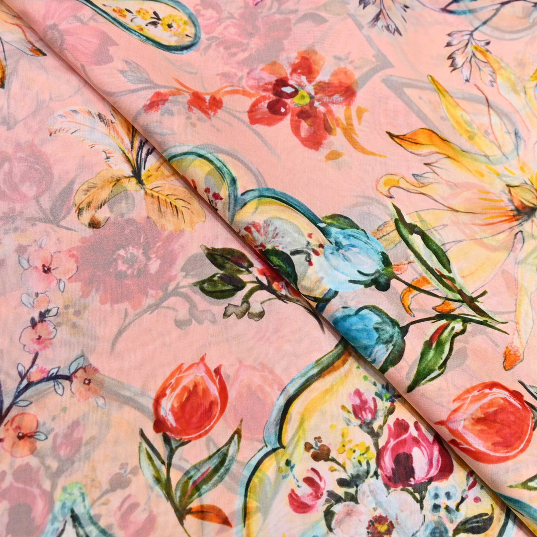 Premium Viscose Organza Digital Print Floral Designer Fabric 001665-10