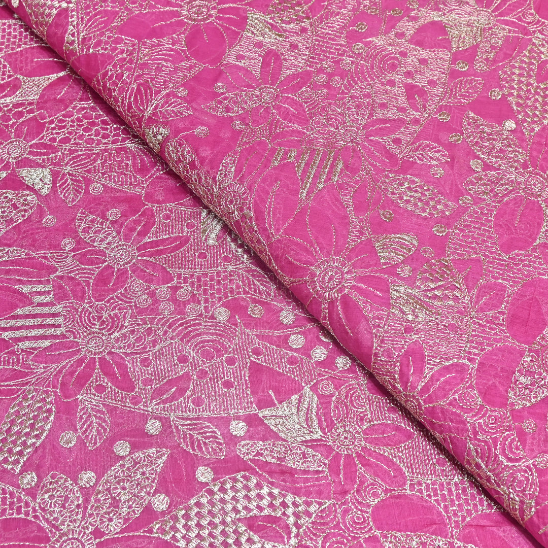 Pink Color Mul Chanderi Zari Embroidery Fabric  – Designer Fabric ✨ – V10163B-5