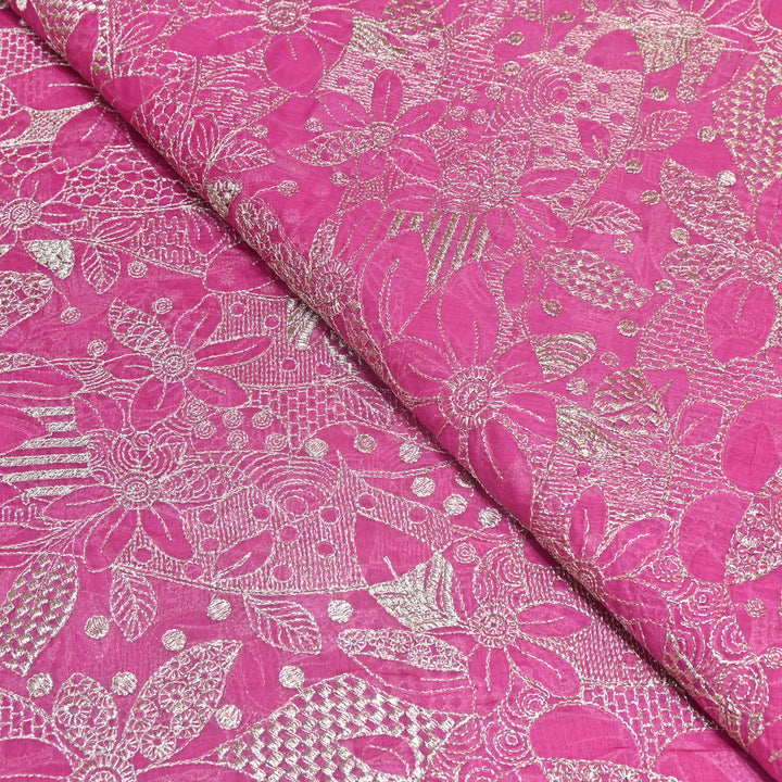 Pink Color Mul Chanderi Zari Embroidery Fabric  – Designer Fabric ✨ – V10163B-5