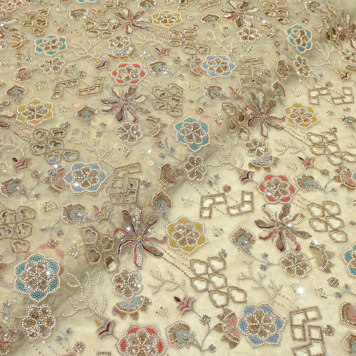Dyed Net Cutwork Moti & Sequins Embroidery Fabric – Premium Designer Net Material | DN12169
