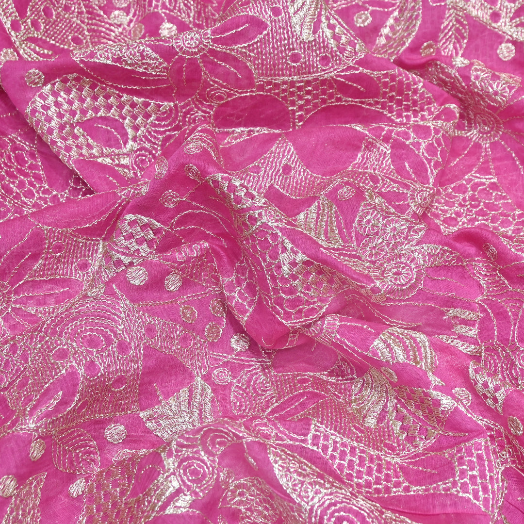 Pink Color Mul Chanderi Zari Embroidery Fabric  – Designer Fabric ✨ – V10163B-5