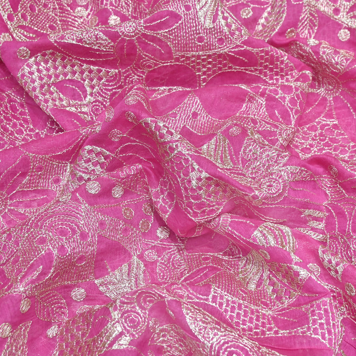 Pink Color Mul Chanderi Zari Embroidery Fabric  – Designer Fabric ✨ – V10163B-5