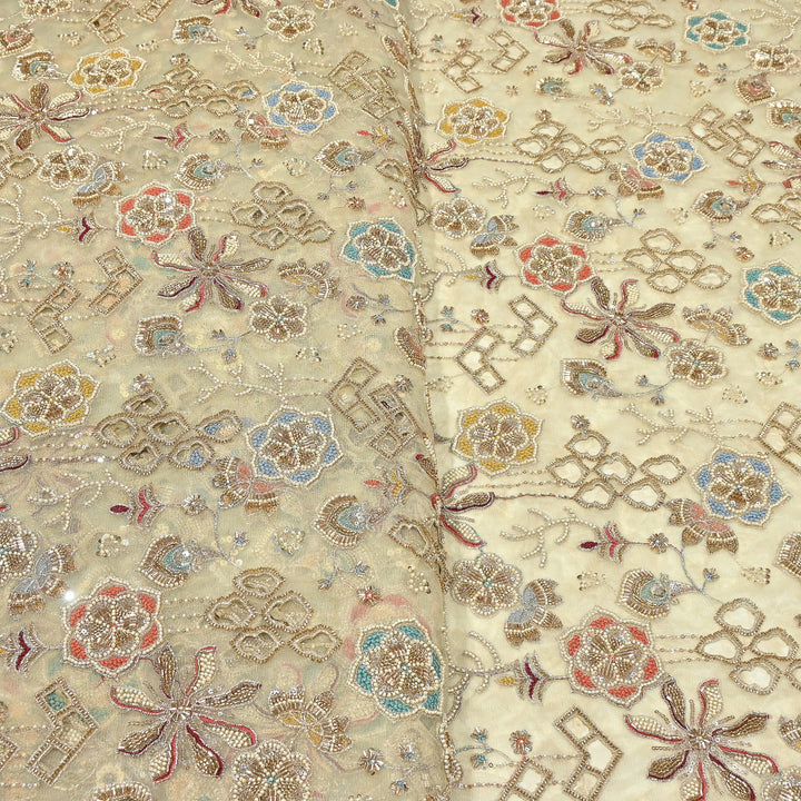 Dyed Net Cutwork Moti & Sequins Embroidery Fabric – Premium Designer Net Material | DN12169
