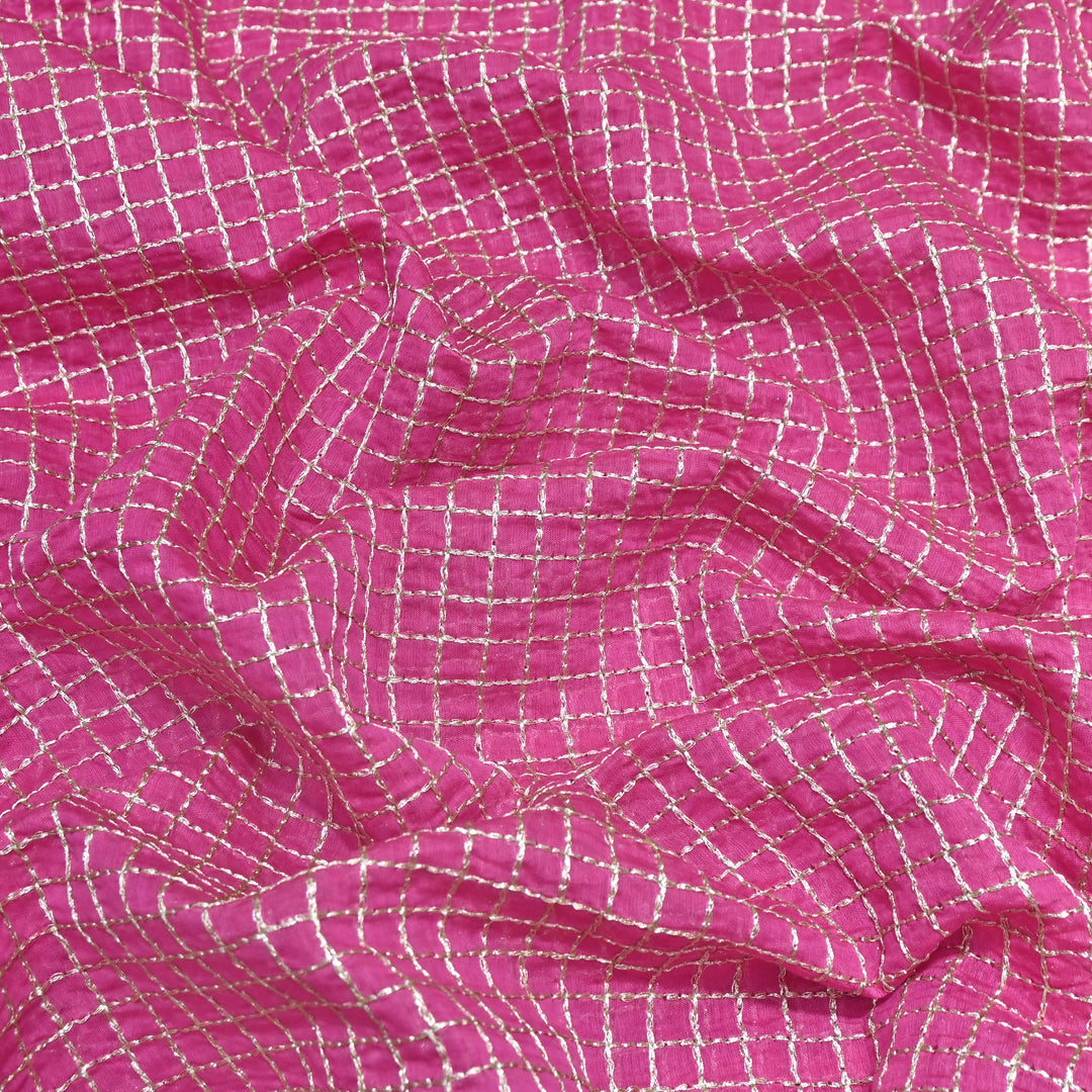Pink Color Mul Chanderi Zari Embroidery Fabric  – Designer Fabric ✨ – V10163B-5