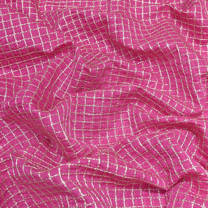 Pink Color Mul Chanderi Zari Embroidery Fabric  – Designer Fabric ✨ – V10163B-5