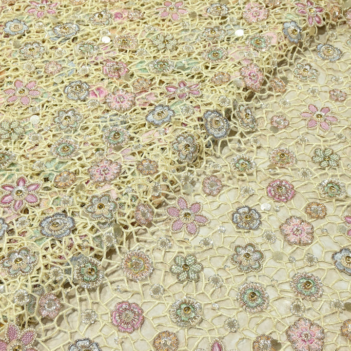 Premium Dyeable Net Fabric featuring Intricate Cutwork Embroidery | KF2827