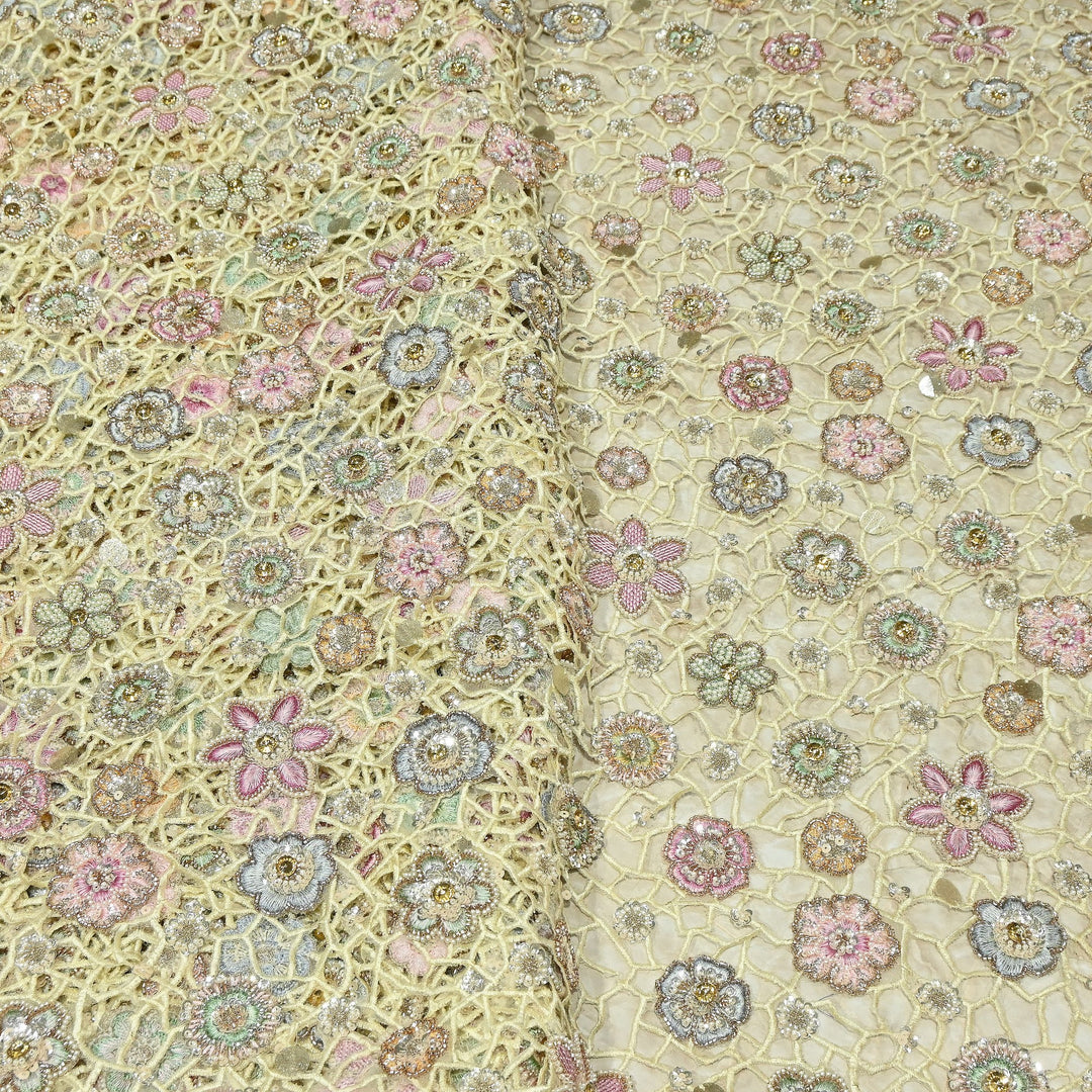 Premium Dyeable Net Fabric featuring Intricate Cutwork Embroidery | KF2827