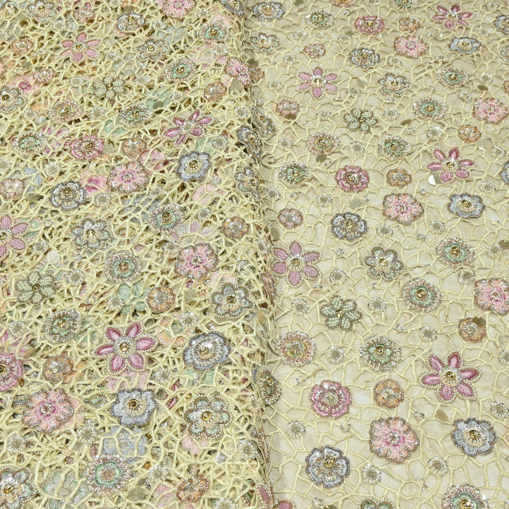 Premium Dyeable Net Fabric featuring Intricate Cutwork Embroidery | KF2827