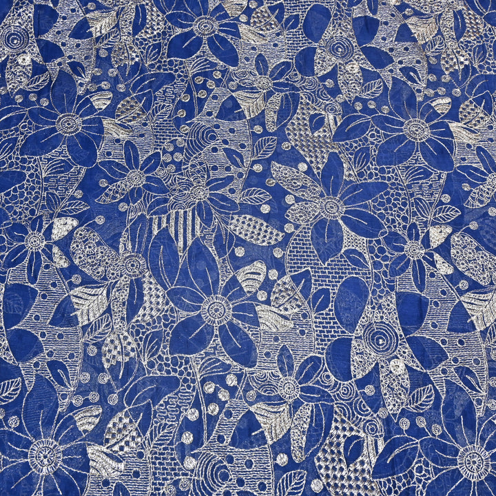 Navy Blue Color Mul Chanderi Zari Embroidery Fabric  – Designer Fabric ✨ – V10163B-1