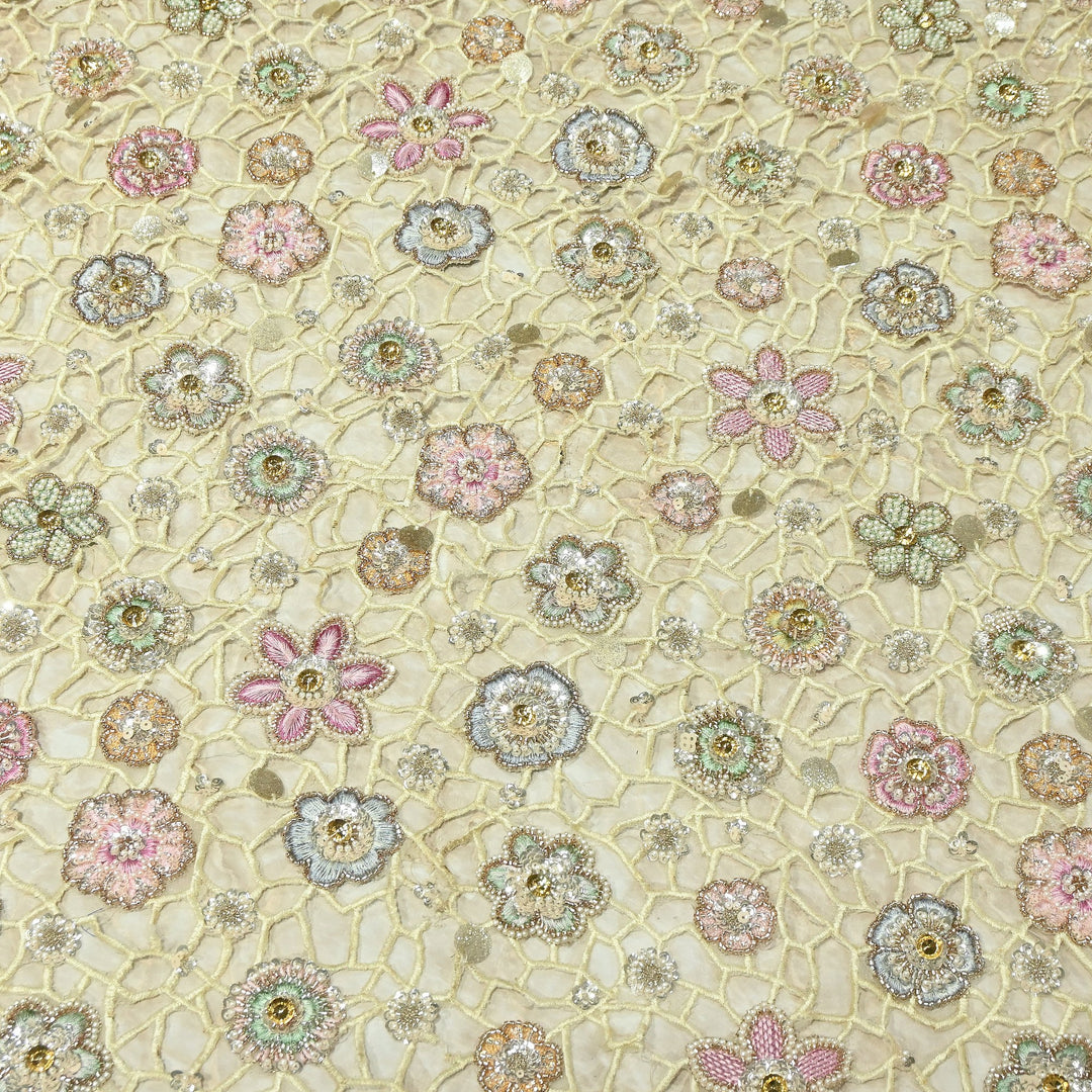 Premium Dyeable Net Fabric featuring Intricate Cutwork Embroidery | KF2827