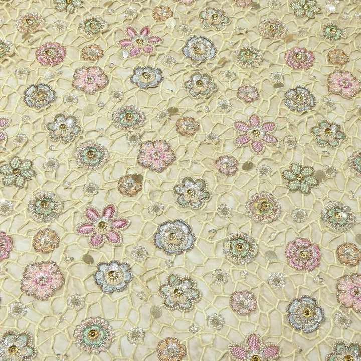 Premium Dyeable Net Fabric featuring Intricate Cutwork Embroidery | KF2827