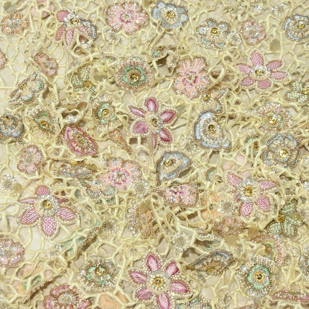Premium Dyeable Net Fabric featuring Intricate Cutwork Embroidery | KF2827