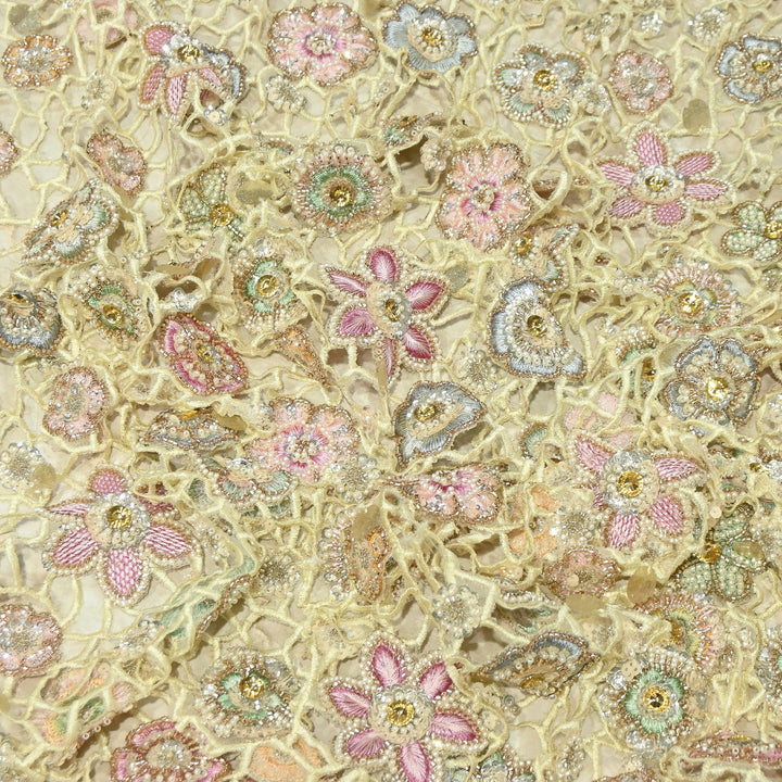 Premium Dyeable Net Fabric featuring Intricate Cutwork Embroidery | KF2827