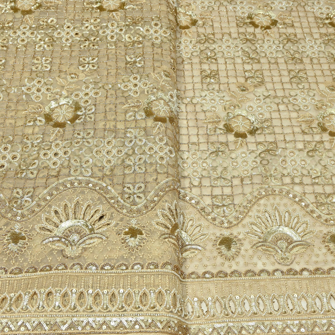 Premium Dyed Net Fabric featuring Intricate Cutwork & Moti Embroidery | V3463C