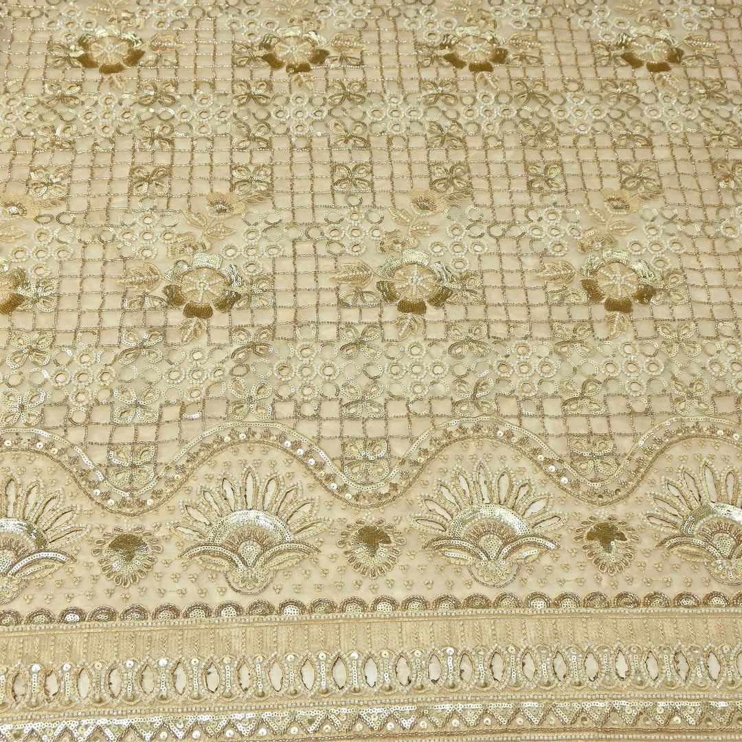 Premium Dyed Net Fabric featuring Intricate Cutwork & Moti Embroidery | V3463C