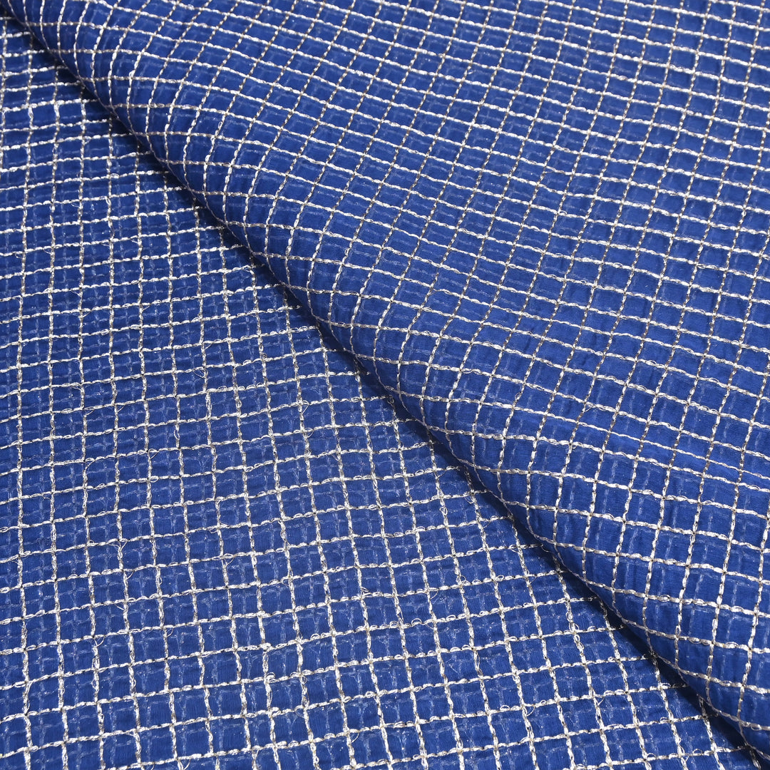 Navy Blue Color Mul Chanderi Zari Embroidery Fabric – Designer Fabric ✨ – V10175B-1