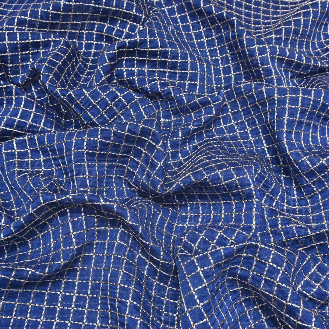 Navy Blue Color Mul Chanderi Zari Embroidery Fabric – Designer Fabric ✨ – V10175B-1