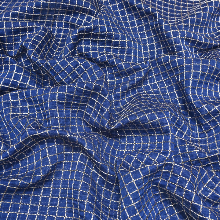 Navy Blue Color Mul Chanderi Zari Embroidery Fabric – Designer Fabric ✨ – V10175B-1