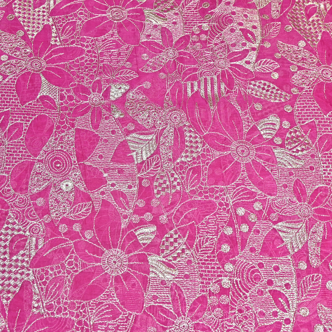 Pink Color Mul Chanderi Zari Embroidery Fabric  – Designer Fabric ✨ – V10163B-5