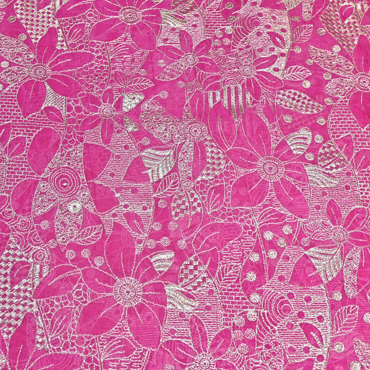 Pink Color Mul Chanderi Zari Embroidery Fabric  – Designer Fabric ✨ – V10163B-5