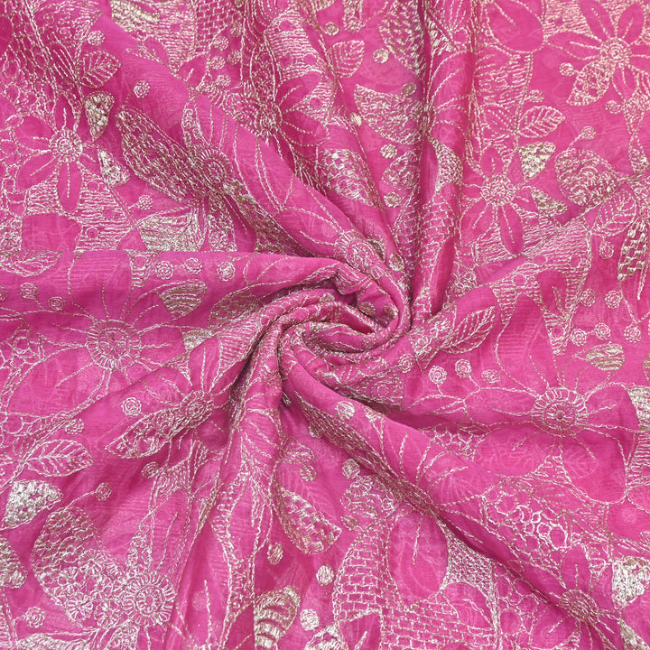 Pink Color Mul Chanderi Zari Embroidery Fabric  – Designer Fabric ✨ – V10163B-5