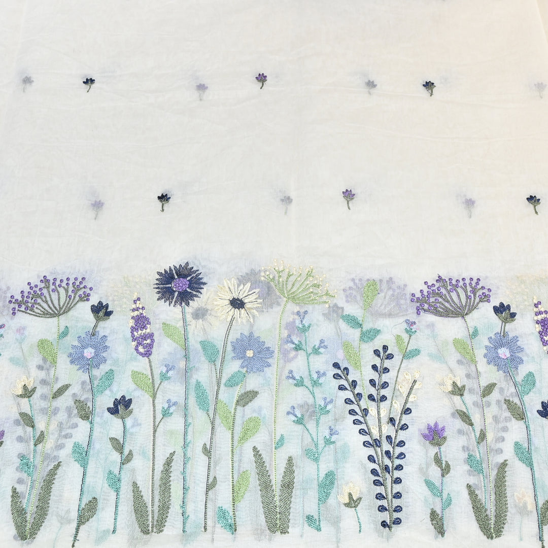 Mul Chanderi Floral Thread Embroidery Fabric – Elegant Buti Designer Fabric V2473C-4