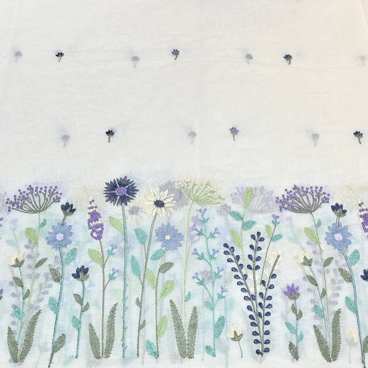Mul Chanderi Floral Thread Embroidery Fabric – Elegant Buti Designer Fabric V2473C-4