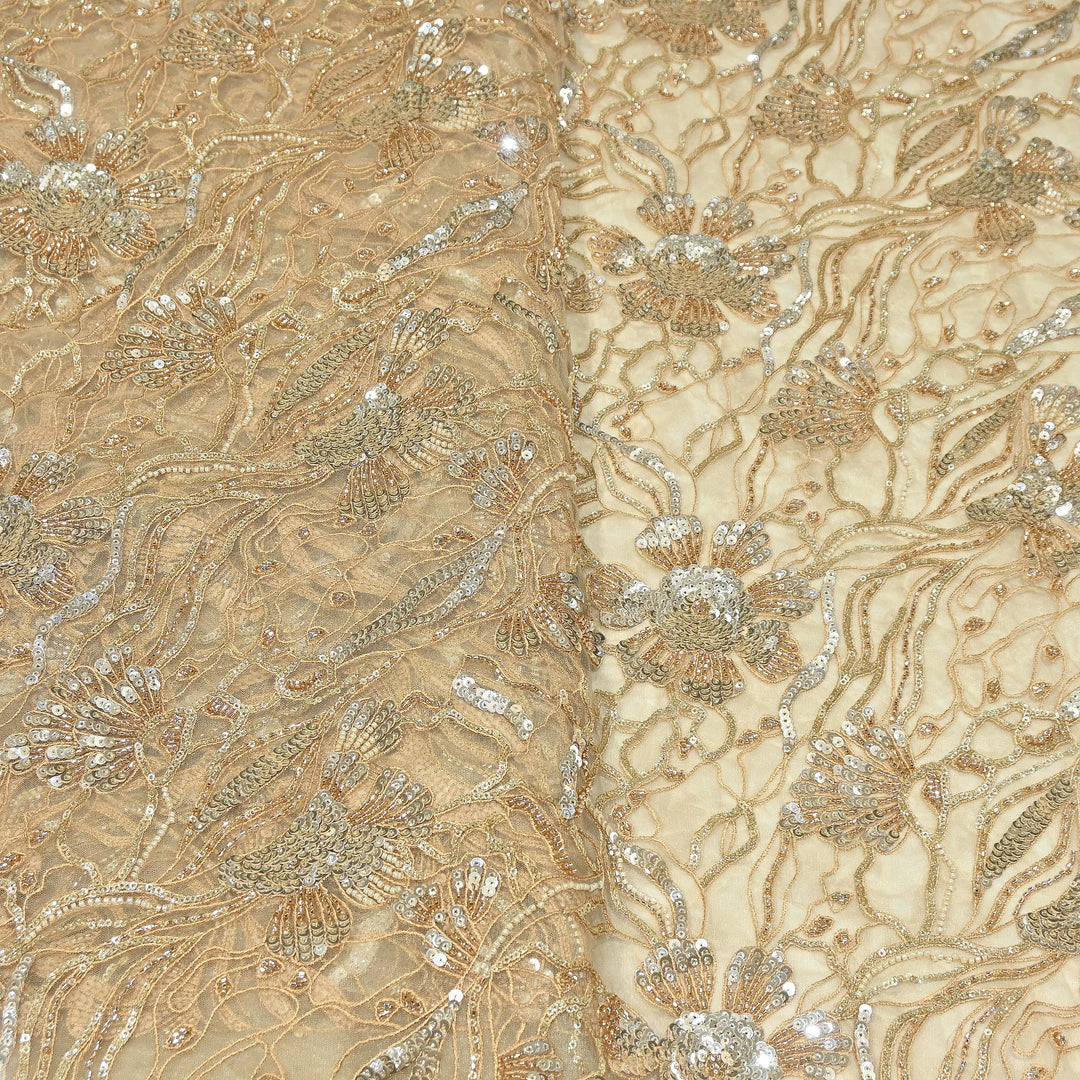 Premium Dyed Net Fabric featuring Intricate Thread, Sequins & Moti Embroidery | VI3610C