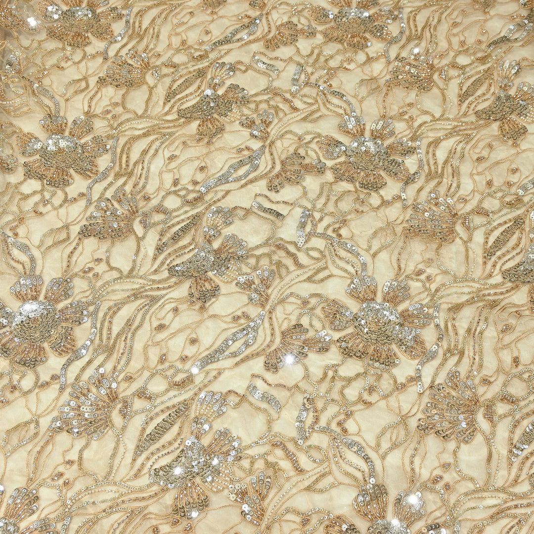 Premium Dyed Net Fabric featuring Intricate Thread, Sequins & Moti Embroidery | VI3610C