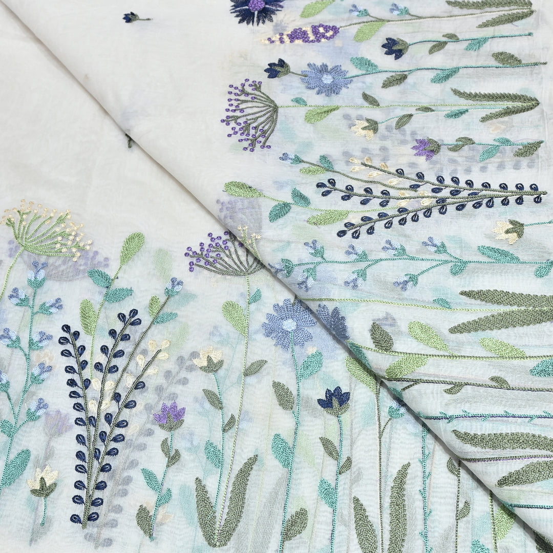 Mul Chanderi Floral Thread Embroidery Fabric – Elegant Buti Designer Fabric V2473C-4