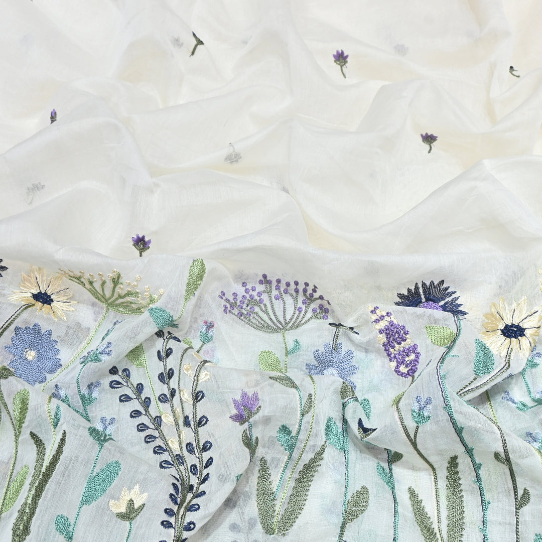 Mul Chanderi Floral Thread Embroidery Fabric – Elegant Buti Designer Fabric V2473C-4