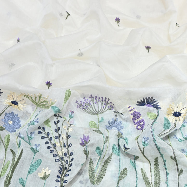 Mul Chanderi Floral Thread Embroidery Fabric – Elegant Buti Designer Fabric V2473C-4
