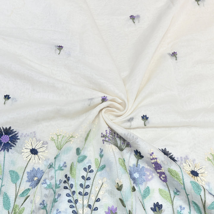 Mul Chanderi Floral Thread Embroidery Fabric – Elegant Buti Designer Fabric V2473C-4